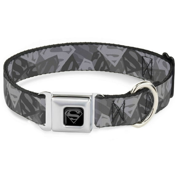 DC Comics Pet Collar, Dog Collar Metal Seatbelt Buckle, Superman Shield Camouflage Grays, 9.5 to 13 Inches 1.0 Inch Wide