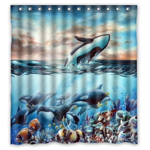 GreenDecor Popular Killer Whale Waterproof Shower Curtain Set with