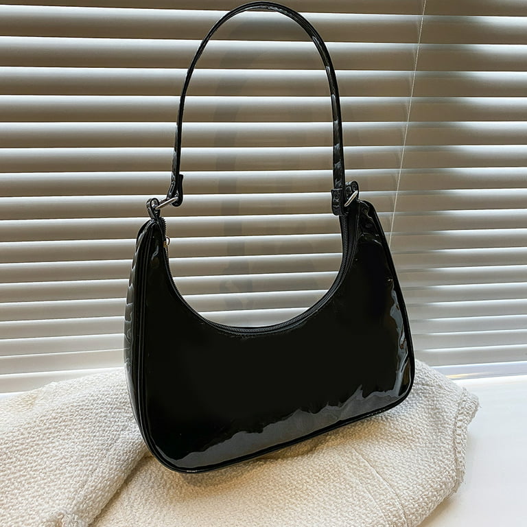 Women's Bag Trend Patent Leather Solid Color Crescent Handbag Lady Small  Zipper All-match Underarm Brand Designer Bags