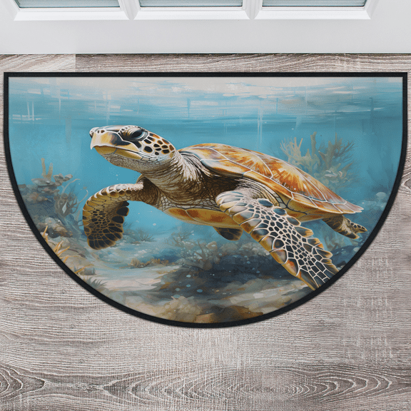 CURLYOOT Sea Turtle Half Round Door Mat, Indoor Outdoor Entrance Rug, Coastal Turtle Semi Circular Area Rug, Non Slip Washable Absorbent Doormat, Laundry Room Rug 40'' x 63''