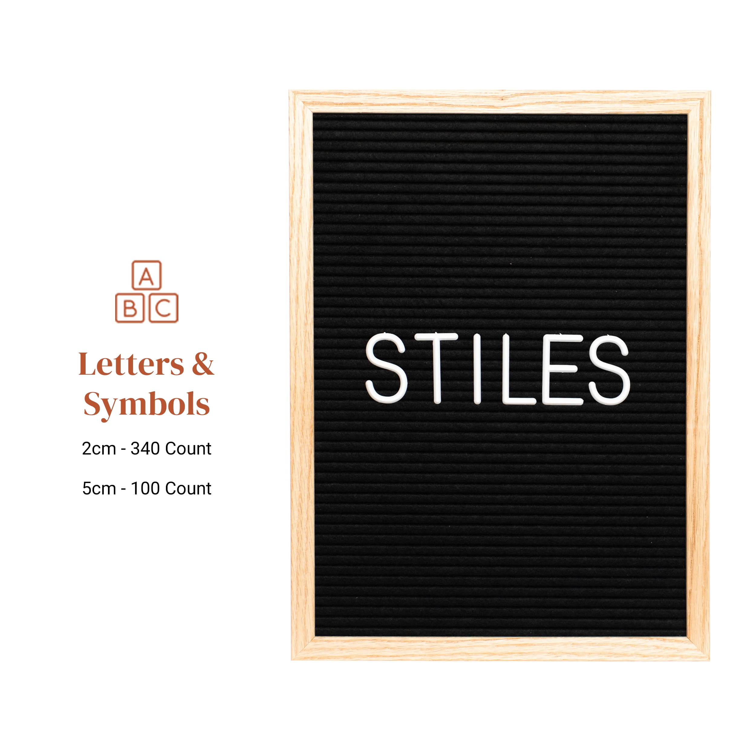 Stiles Felt Letter Board Set, Message Board with 440 Letters, Numbers, and Symbols for Celebrations, Baby Announcements, or Milestones, 12 by 16 Inches, Black