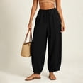 thumbnail image 4 of Women's Yoga Pants Tall New Summer Pants for Women Lightweight Faux Linen Casual Pants Loose Fits Comfy Vacation Trousers with Pockets, 4 of 8