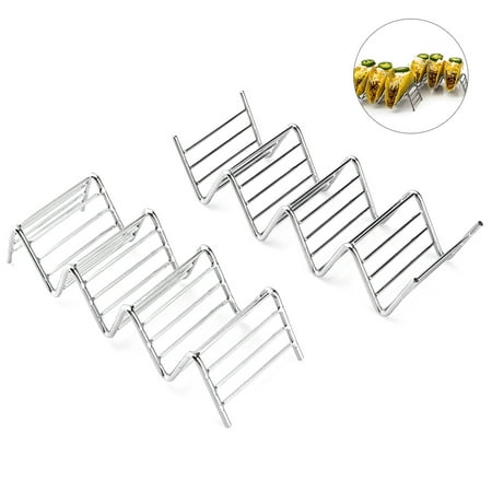4 Baking Shells - 2-pack Taco Holder, Taco Stand Stainless Steel Rustproof Taco Rack Hold 3 or 4 Hard or Soft Taco Shells Taco Truck Tray Style for Baking