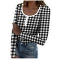 thumbnail image 3 of Miluxas Womens Plaid Shirt Casual Long Sleeve Slim Fit Button Down Blouse Tops Bottom T-shirt Tops White S(S), 3 of 6