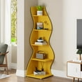 thumbnail image 6 of Tribesigns Modern Corner Shelf, 5-Tier Corner Bookshelf WavyBookcase for Small Space, Living Room (Yellow), 6 of 7