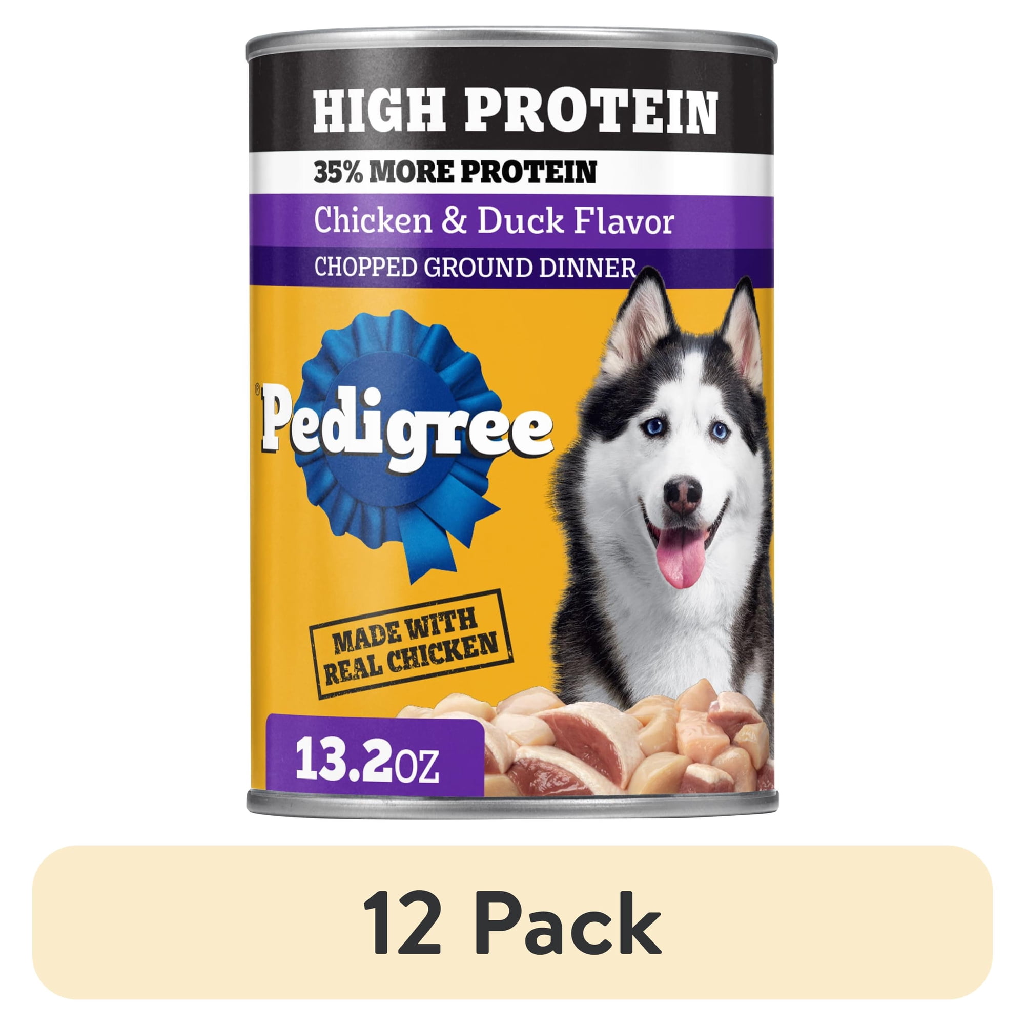 (12 pack) Pedigree High Protein Chopped Chicken & Duck Flavor Adult Soft Wet Dog Food, 13.2 oz Can