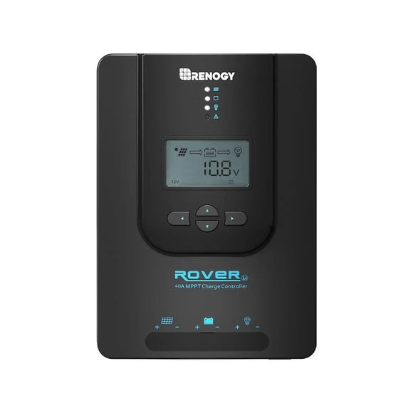Renogy Advanced Rover Li 40 Amp 12V/24V DC Input MPPT Solar Charge Controller with Bluetooth and LCD screen and multiple LED indicators, black