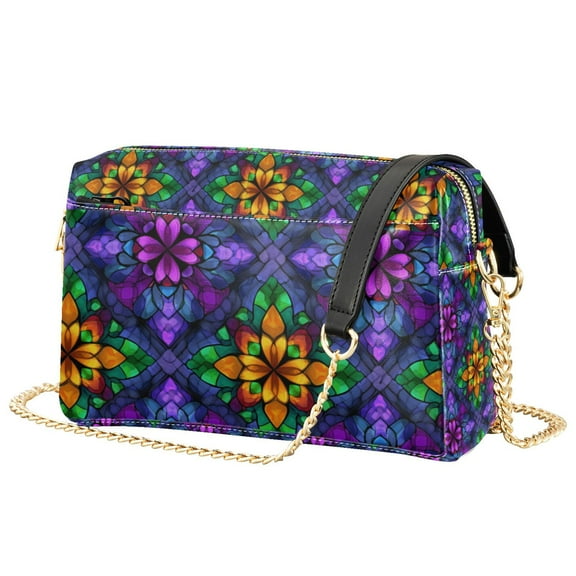 FORMRS Women Crossbody Purse with Chain Strap Vegan Leather Shoulder Handbag, Purple Stained Glass Pattern