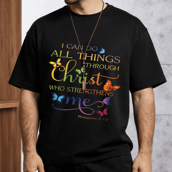 Men's Women's Inspirational Christian Quote T-Shirt ButterfliesS-5XL