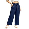 thumbnail image 3 of BiZtdJrK Womens Plus Size Cute Casual Pants Ruffle Elastic High Waisted Drawstring Summer Pant Fashion Streetwear Pants with Pockets Navy XXXL, 3 of 7
