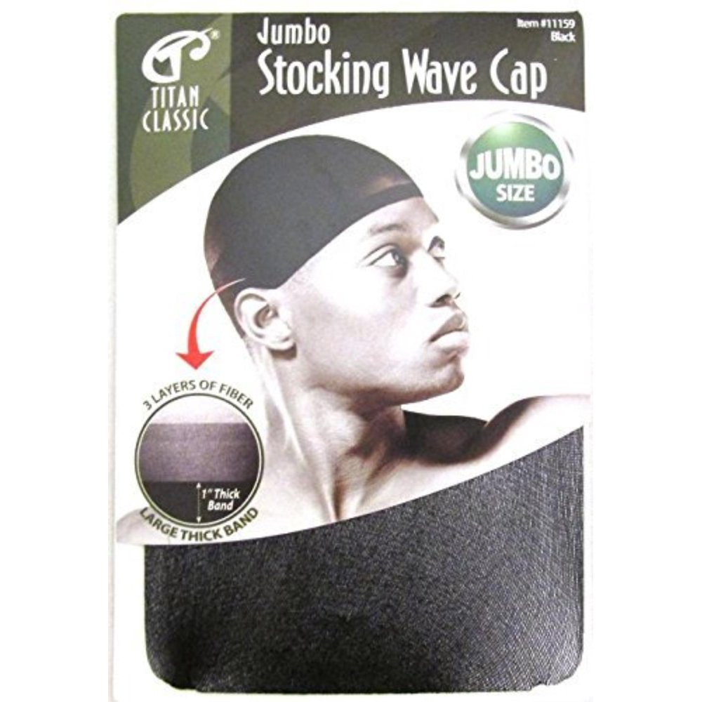 Classic Jumbo Stocking Wave Cap Black 2 pack, Ultra stretch, fits all