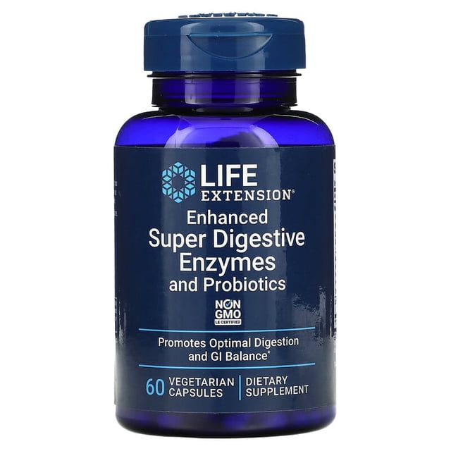 Suplemento para el Apoyo de la Digestión Life Extension Enzimas y probióticos superdigestivos mejorados 60 cápsulas vegetarianas