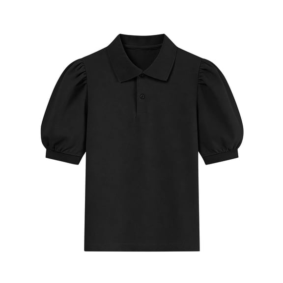 UQJfacai Girls School Uniform Puff Short Sleeve Shirt Kids Peter Pen Collar Summer Shirts Casual Soft Tunic Tops 5-15 Years