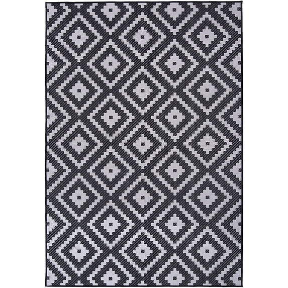 Trellis Diamond Moroccan Rug - 7 ft. 10 in. x 10 ft., Black, UV Protected Floor Rug w/ Waterproof Surface for Garden, Patio