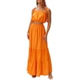 thumbnail image 3 of VISgogo Conjunto de Traje Femenino de 2 Piezas, Camisola Corta con Volantes y Tirantes de Color Sólido + Falda Larga para Verano, Blanco/Naranja, S/M/L/XL VISgogo moda, 3 of 6