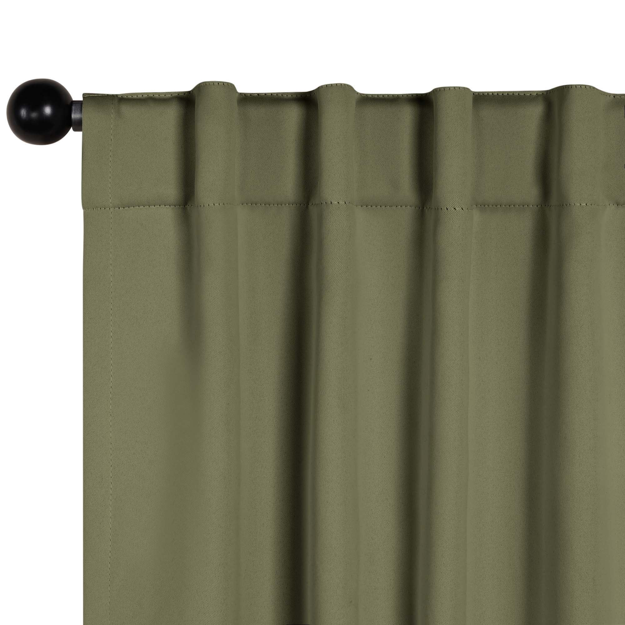 Superior Blackout Solid Light Filtering Back Tab Curtain Panel Set, 52" x 84", Olive Green