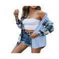 thumbnail image 3 of POINTERTECK Fashion Womens Long Sleeve Plaid Patchwork Shirts Flannel Lapel Button Down Shacket Jacket Coats, 3 of 6