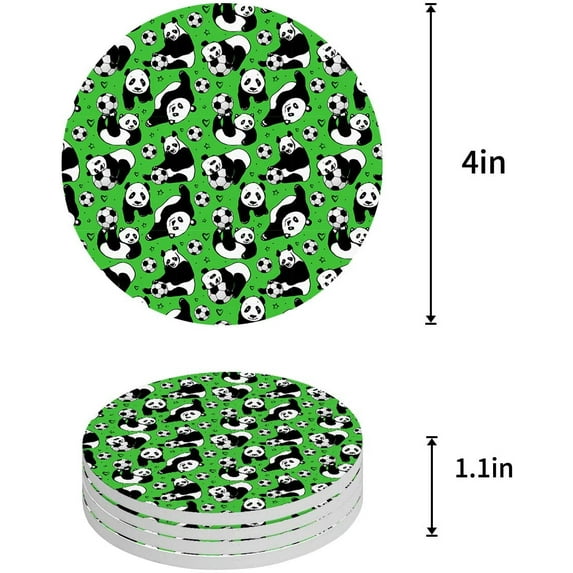 FMSHPON Funny Soccer Panda Set of 4 Round Coaster for Drinks, Absorbent Ceramic Stone Coasters Cup Mat with Cork Base for Home Kitchen Room Coffee Table Bar Decor