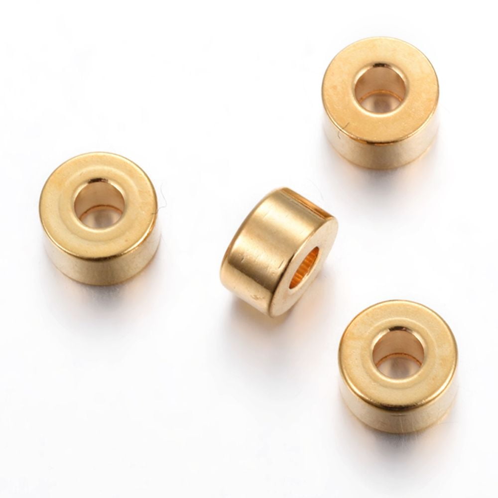 200 pc Ion Plating(IP) 304 Stainless Steel Spacer Beads Flat Round Golden 6x4mm Hole: 2.5mm