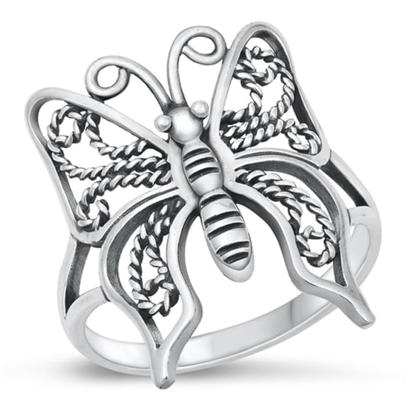 Wholesale Butterfly Filigree Ring .925 Sterling Silver Band Jewelry Female Male Unisex Size 6