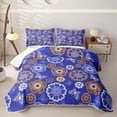 thumbnail image 2 of jejeloiu Bold Floral Quilt King For Men Women,Bohemian Pattern King Coverlet Set,Blue Orange,3 Pieces, 2 of 7