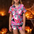 thumbnail image 2 of KPOPLK Girls Halloween Sleepwear Set 2-13Y 2Pcs Pumpkin Print Short Sleeve Button Down Shirt with Shorts Jammies,Size 8-9 Years, 2 of 5