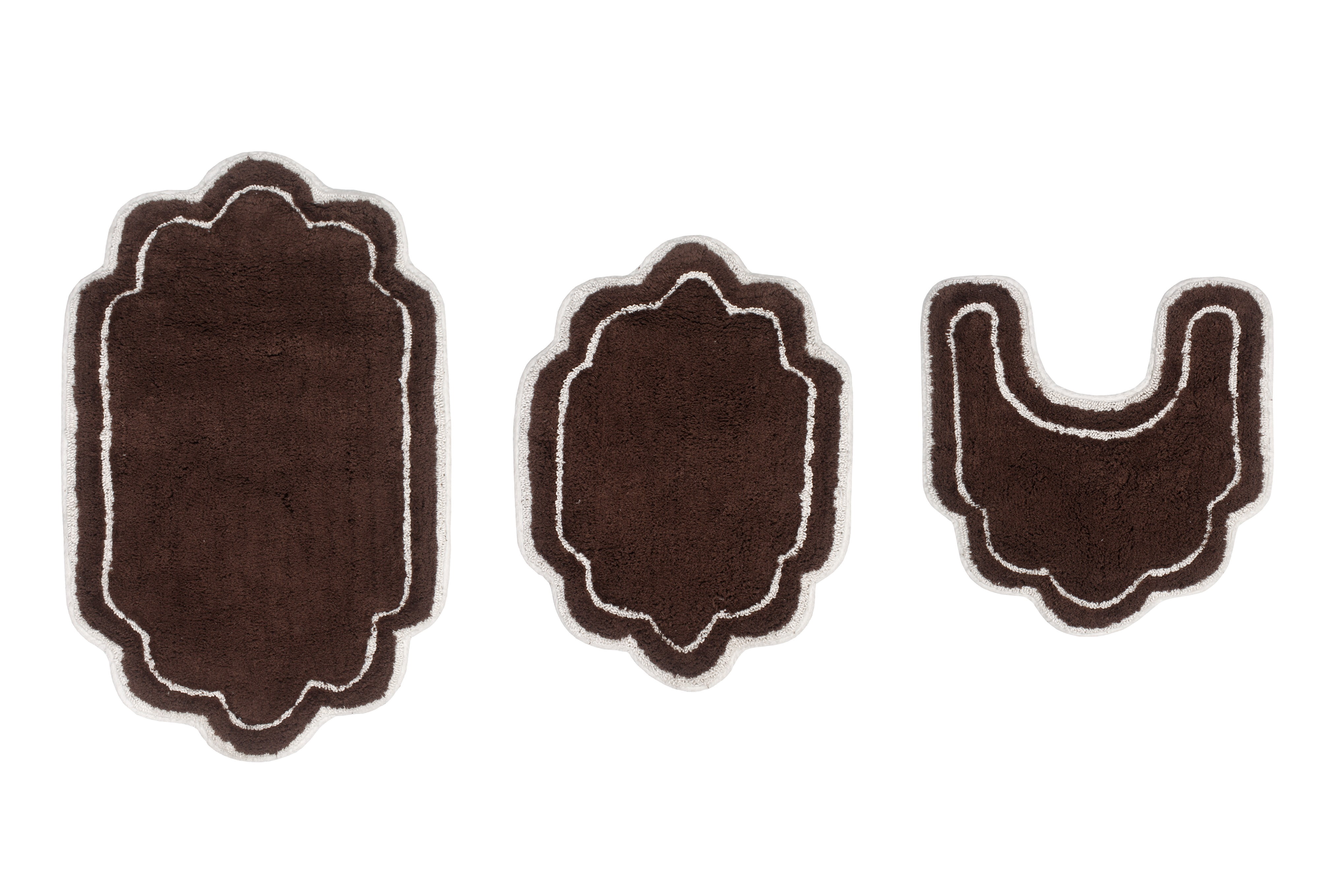 Home Weavers Allure Collection 100% Cotton Non-Slip Bathroom Rug Set Machine Washable Bathroom Rug-17"x24", Bath Rug- 21"x34", U Shaped Contour- 20"x20", Brown Color 3 Piece Bath Rug set