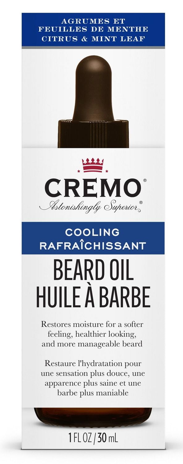 Huile à barbe rafraîchissante Cremo - Feuille d'agrumes et de menthe | Restaure l'hydratation, adoucit et réduit les démangeaisons de barbe pour poils du visage de toutes les longueurs