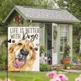 thumbnail image 4 of Bandera de jardín Golden Retriever de 30 x 45 cm, doble cara, con texto "La vida es mejor con perros"., 4 of 5