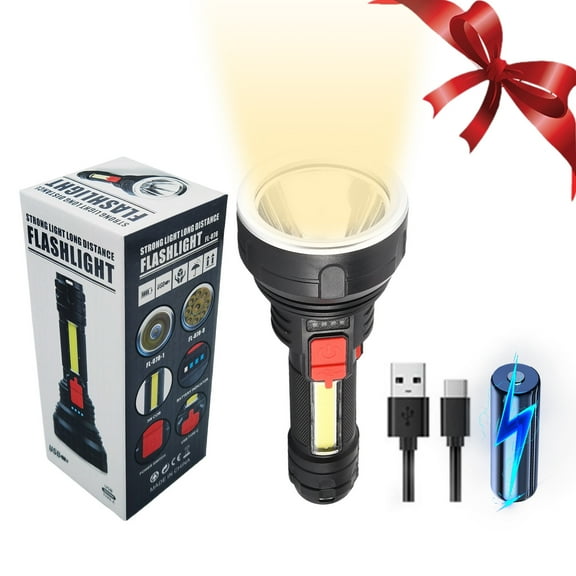 Bright Flashlights High Lumens, Flashlights For Emergencies, Emergency Flashlight, Strong Light LED Flashlight Super Bright Torch USB Rechargeable Lamp