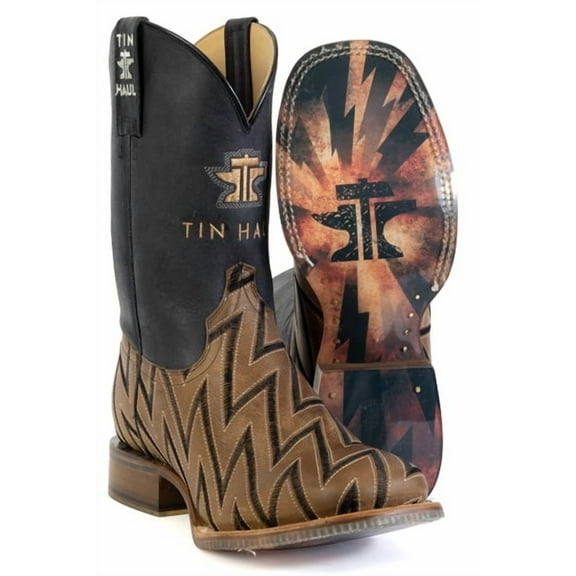 Men's Tin Haul Lightning Boots with Tin Haul Explosion Sole Handcrafted Square Toe Brown