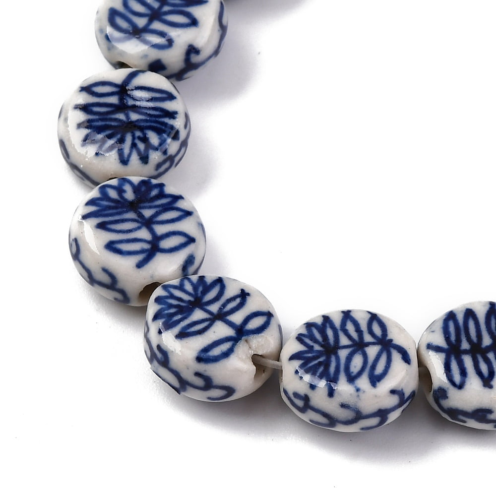 Handmade Blue and White Porcelain Beads Strands Mixed Patterns Round Prussian Blue 11~12x5~6mm Hole: 1.6mm about 32pcs/strand 14.25''(36.2cm)