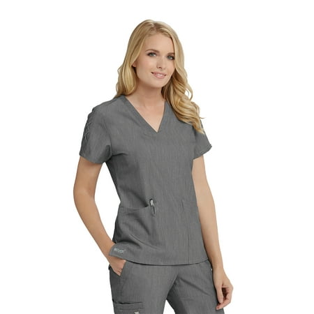 Barco Grey s Anatomy Signature GNT019 Women s Three Pocket V-Neck Laced Sleeve Astra Scrub Top Shadow Shade XXS