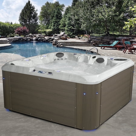 Aqualife by Strong Spas Amplified 7 Person Double-Lounger Spa w/Bluetooth, Outerbanks Gray