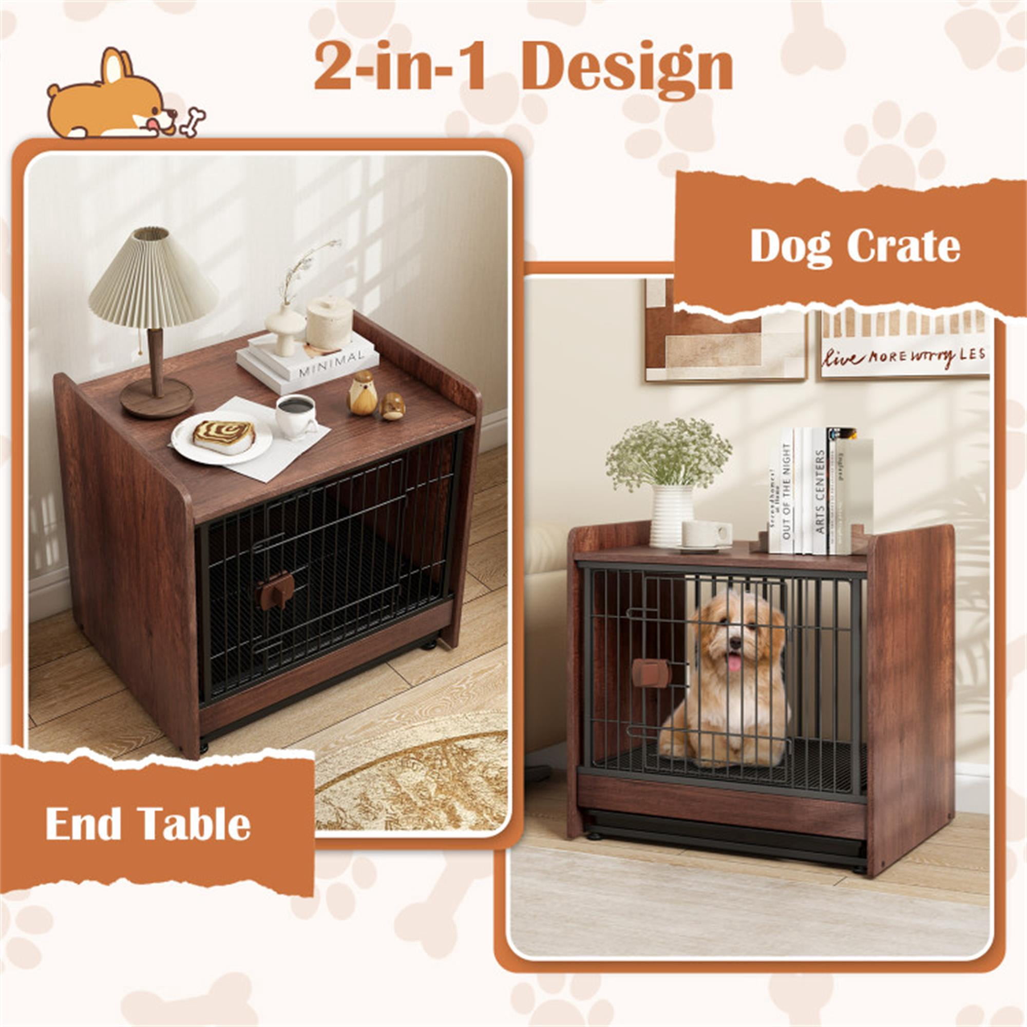 Pefilos 25" Dog Crate Furniture, Indoor Dog Kennel with Removable Tray and Lockable Door, Decorative Pet Cage Dog House, Brown