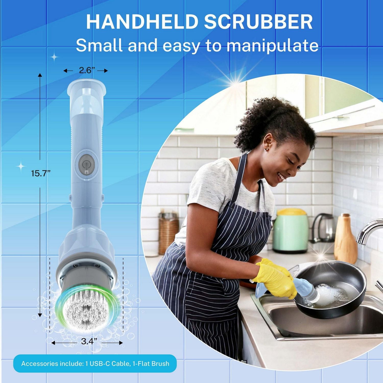 Bell + Howell Scrubtastic Express Blue Rechargeable Handheld Power Scrubber – Cordless Bathroom Cleaner