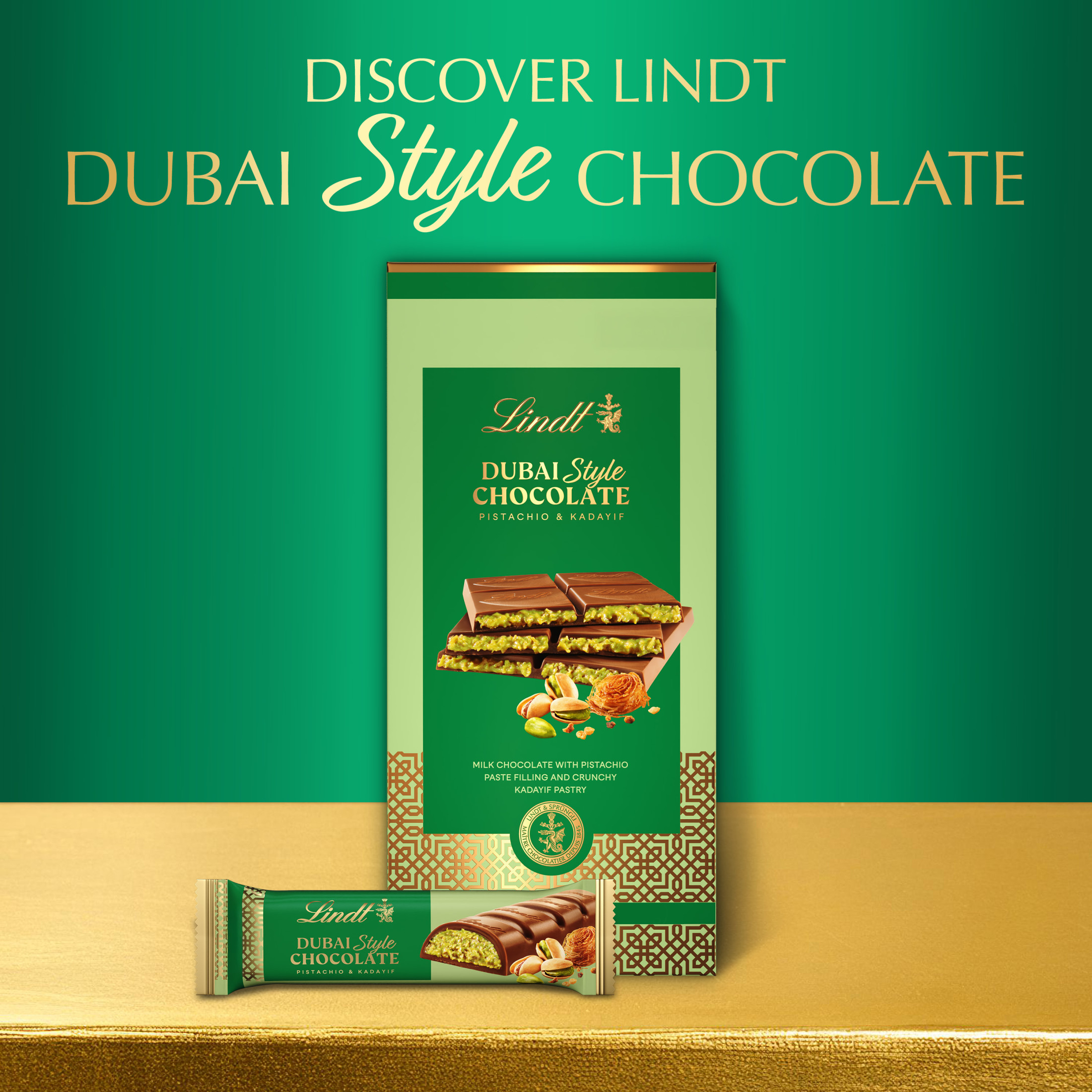 Lindt Dubai Style Milk Chocolate Candy with Pistachio & Kadayif
