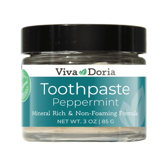 Viva Doria Flouride Free Natural Mineralizing Toothpaste - Peppermint (3 oz glass jar)