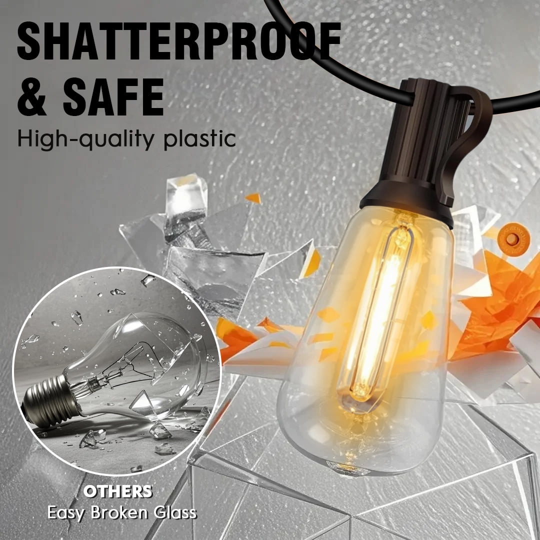 Outdoor String Lights 100FT, Patio Lights With Shatterproof ST38 Bulbs (2 Spare),With Remote Control + Adapter