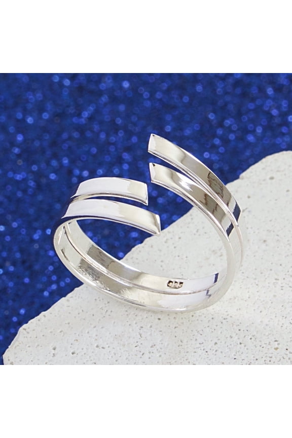 - Sterling Silver Wrap Ring Adjustable Split Band | Geometric Spiral Ring, High Polish Jewelry, Durable Silver Band