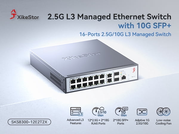 16-Port 2.5G L3 Managed Ethernet Switch, 2.5Gb Network Switch with 12x2.5G RJ45|2x10G RJ45|2x10G SFP+ Ports, DHCP/OSPF/BGP/VLAN/ACL/LACP/IGMP Supported, Built-in Smart Fan, Desktop/Wall-Mount