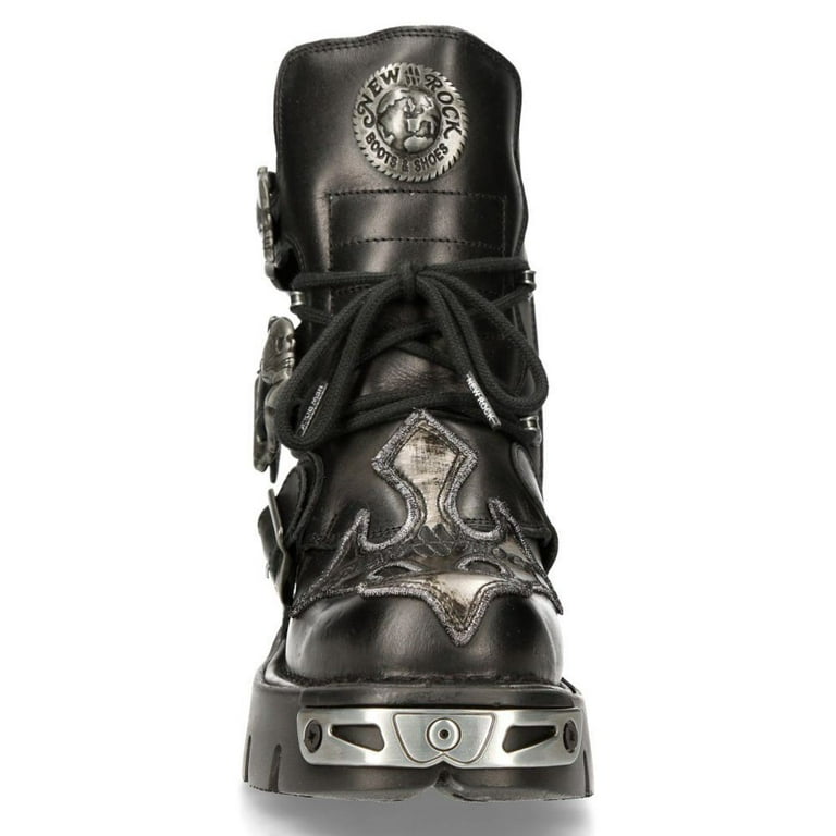 NEW ROCK 407-S1 Silver Cross BOOTS Black Leather Gothic Punk Biker