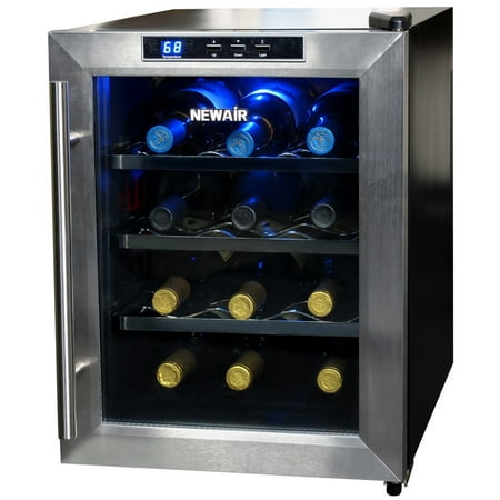 NewAir AW-121E Quiet 12-Bottle Thermoelectric Stainless Steel Door Wine Refrigerator with Digital