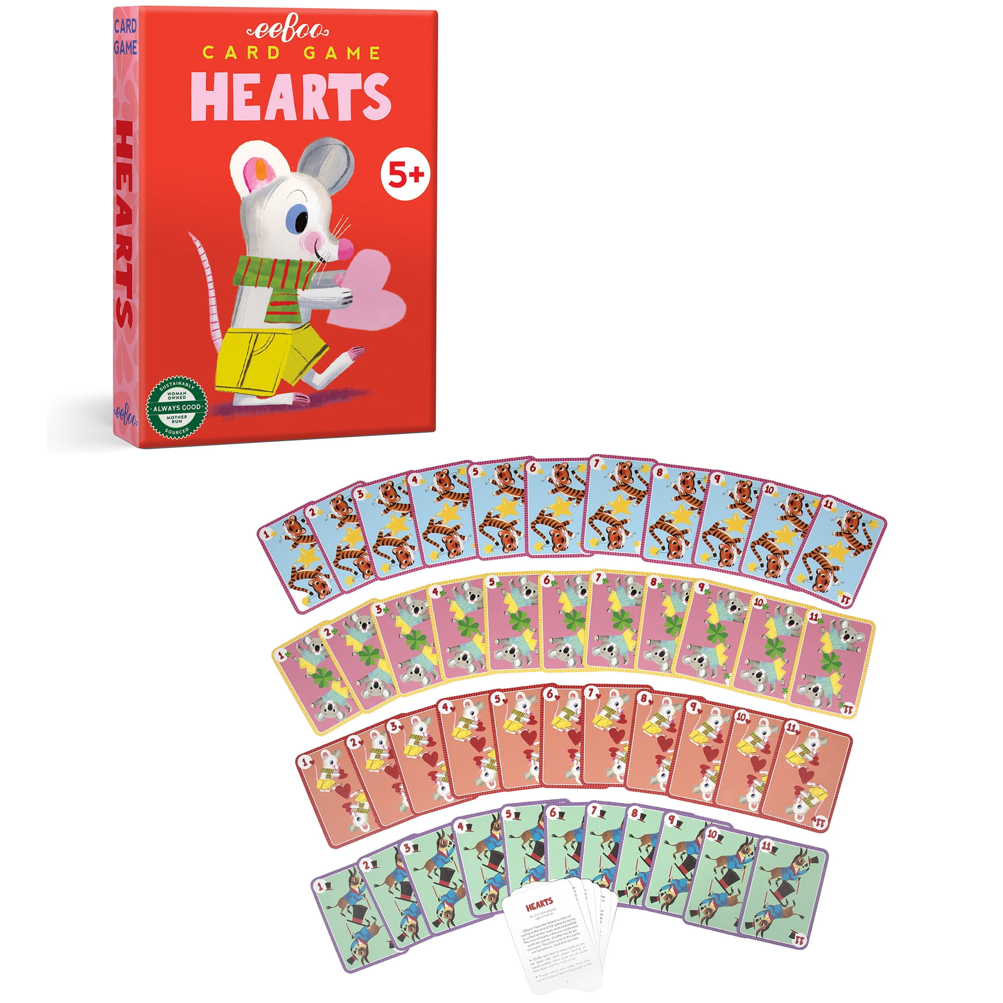 eeBoo: Hearts Playing Card Game - Classic Card Game, Kids & Family, Ages 5+