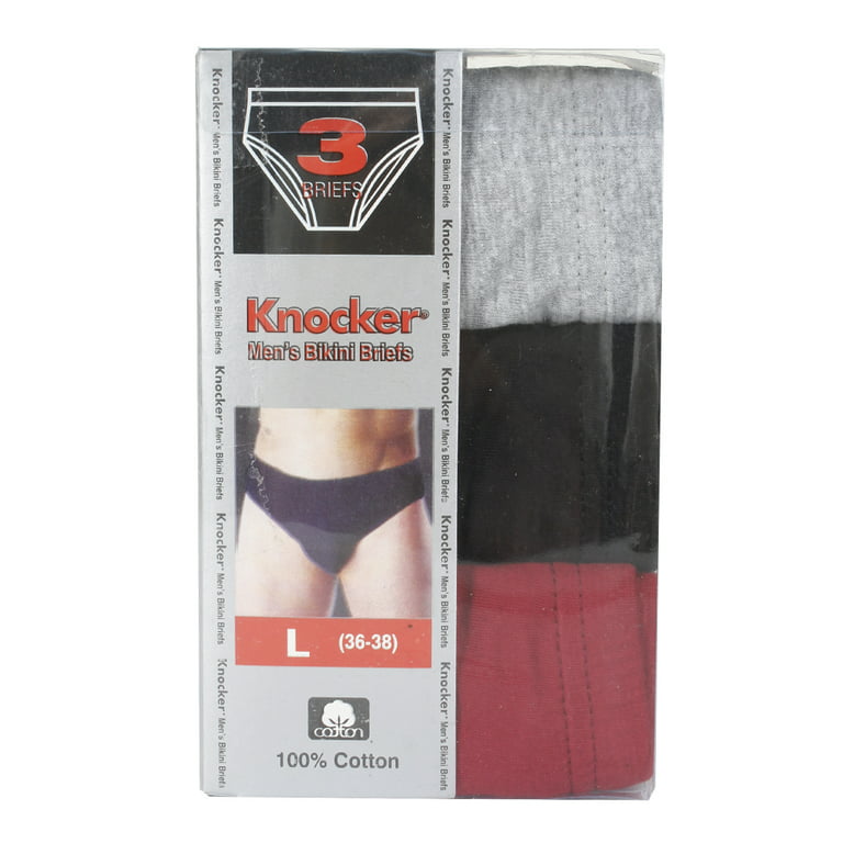 Knocker Men's 3 Pack Cotton Solid Bikini Briefs Red Black Grey S 