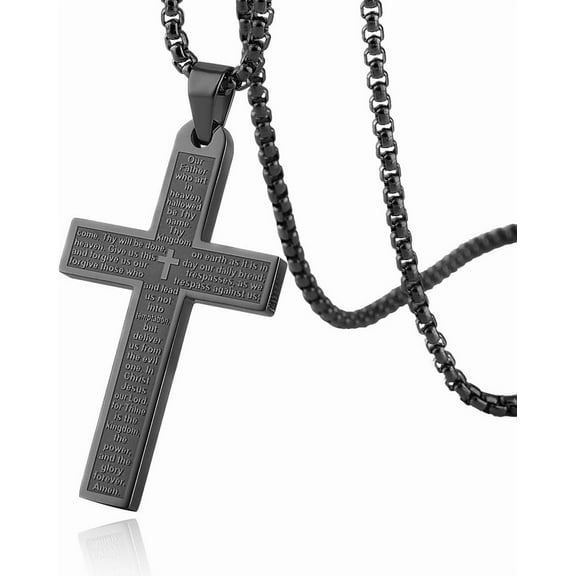 Stainless Steel Cross Necklace For Men Women Inspiring Lord's Prayer Cross Pendant Jewelry Gift