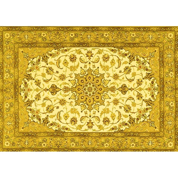 Ahgly Company Indoor Rectangle Medallion Yellow Traditional Area Rugs, 3' x 5'