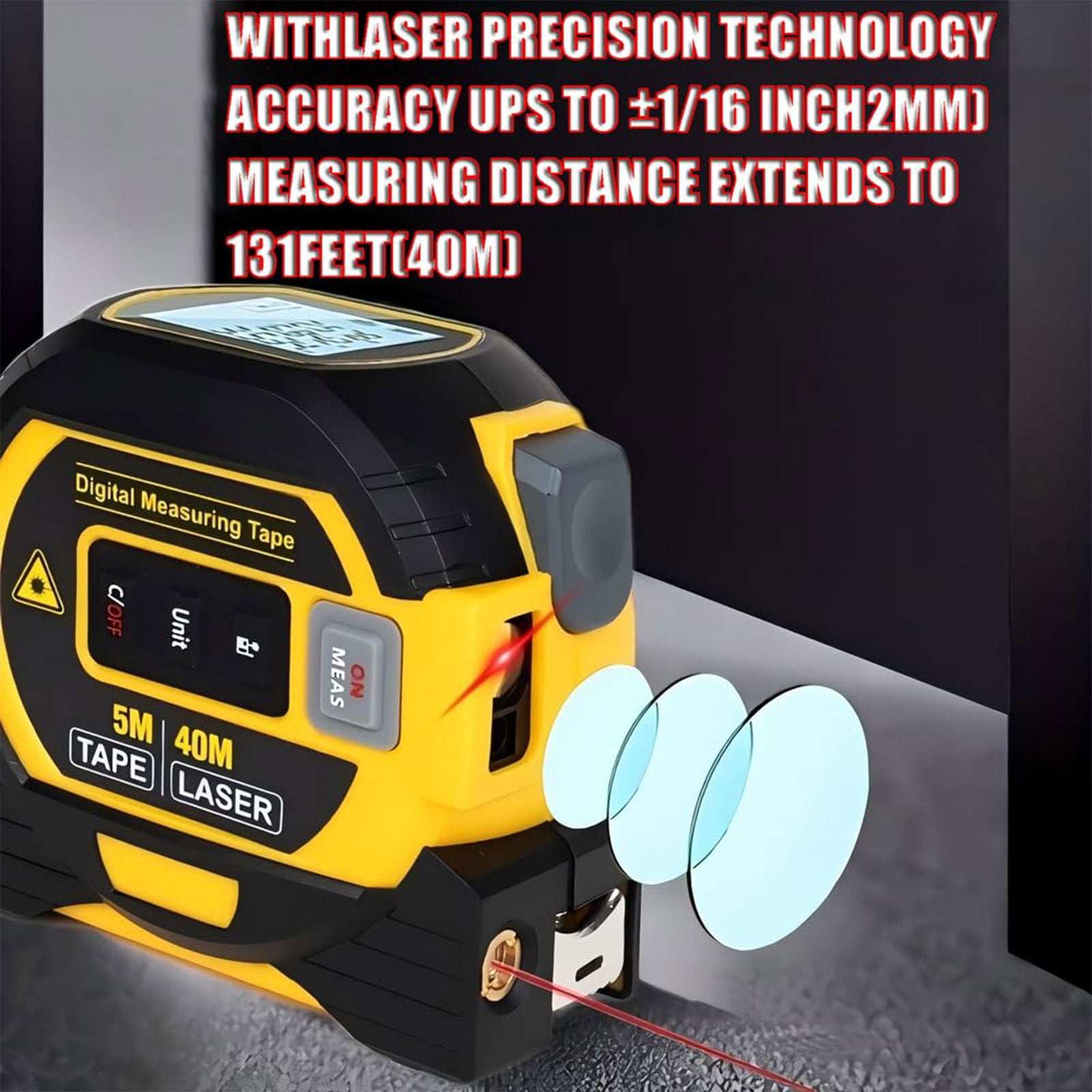 3-in-1 Digital Laser Tape Measure, 40m Laser Distance Meter, 5m Portable Tape Measure with Cross Line Laser, Auto Lock, ft/in/m Switch, Area Volume and Pythagorean Measurement Tool