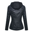 thumbnail image 3 of Hood Crew Women's Long Sleeve Moto Biker Hooded Zipper Retro Faux Leather Jacket Black M, 3 of 5