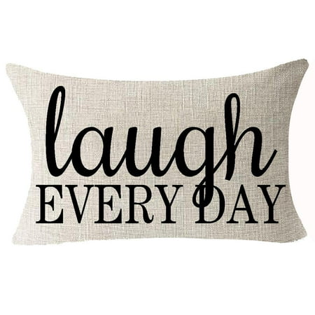 Best Friends Gifts Funny Warm Sweet Inspirational Sayings Laugh Every Day Cotton Linen Throw Lumbar Waist Pillow Case Cushion Cover Home Office Decorative Rectangle 12X20 Inches